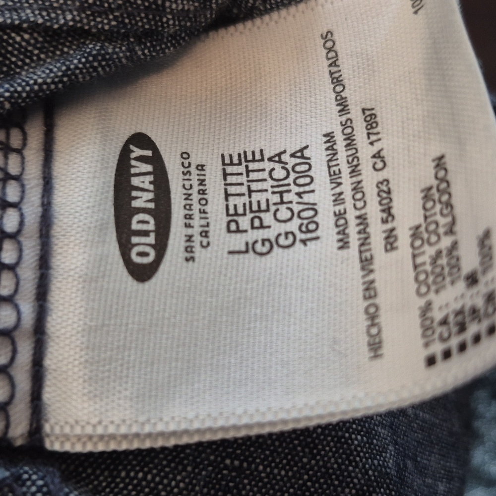 Button Front Lg. Petite Babydoll Blue Chambray Shirtdress Cotton Dress Mini - Picture 3 of 9